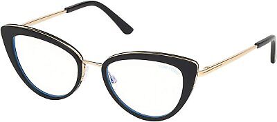 Eyeglasses Tom Ford FT 5580 -B 001 Shiny Black, Rose Gold/Blue Block Lenses
