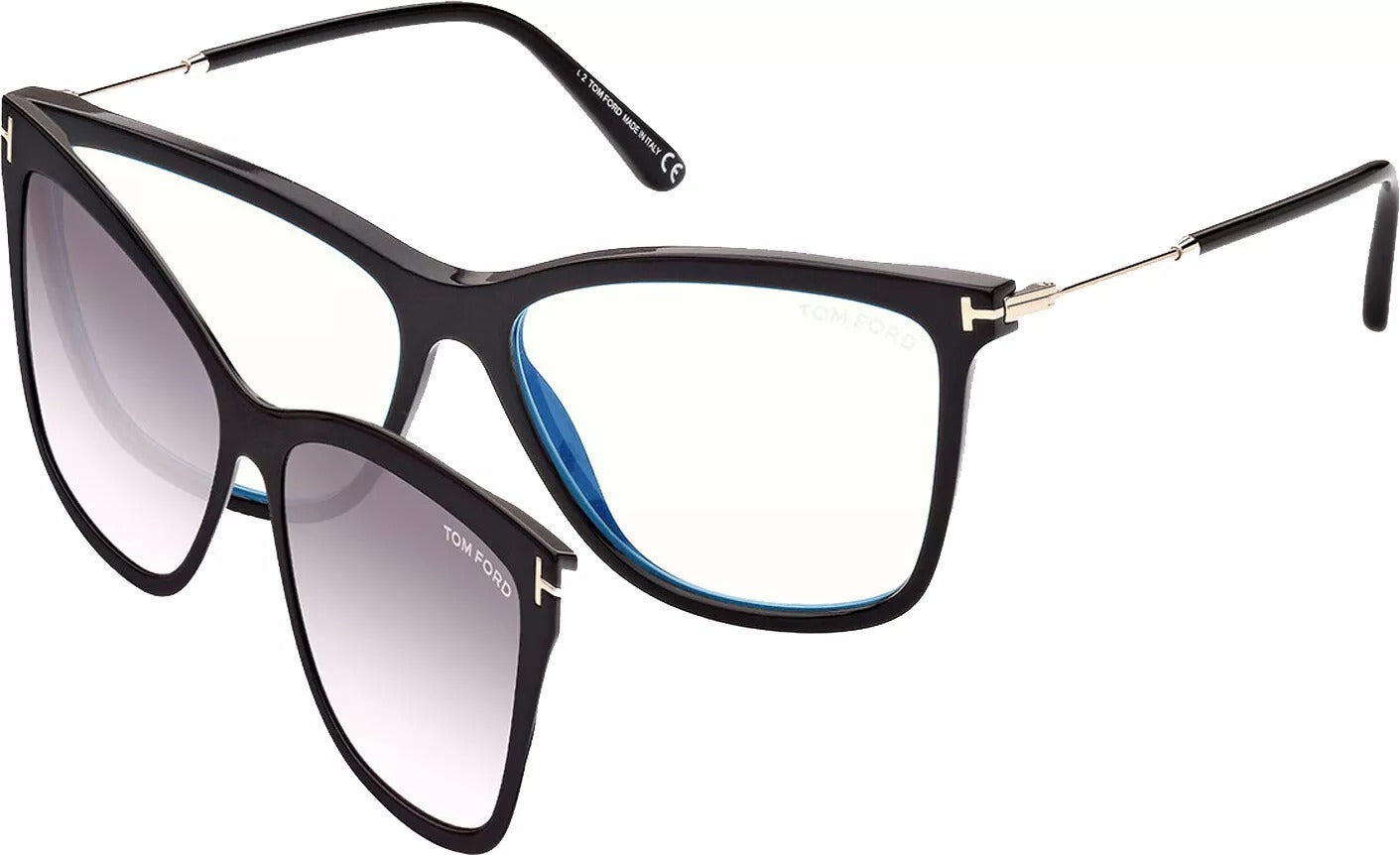 Tom Ford Women's Blue Block Eyeglass Frames w/ Clip-On Sun Lens - FT5824 56mm