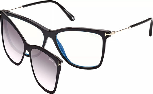 Tom Ford Women's Blue Block Eyeglass Frames w/ Clip-On Sun Lens - FT5824 56mm