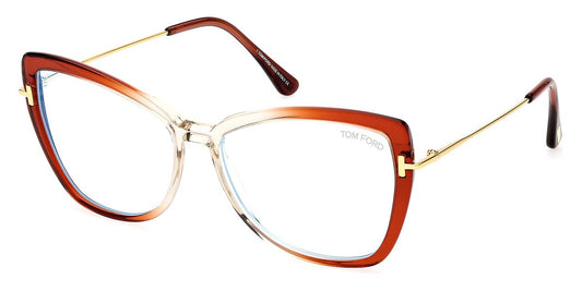 Tom Ford Eyeglasses FT5882-B 044 55mm - Shiny Transparent Orange and Crystal