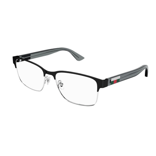 GUCCI GG0750O 004 Silver Grey Black Men's 60 mm Eyeglasses